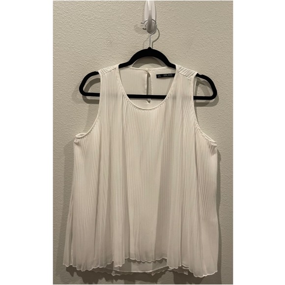 ZARA Antique White Sleeveless Pleated Relaxed Blouse - Picture 1 of 3